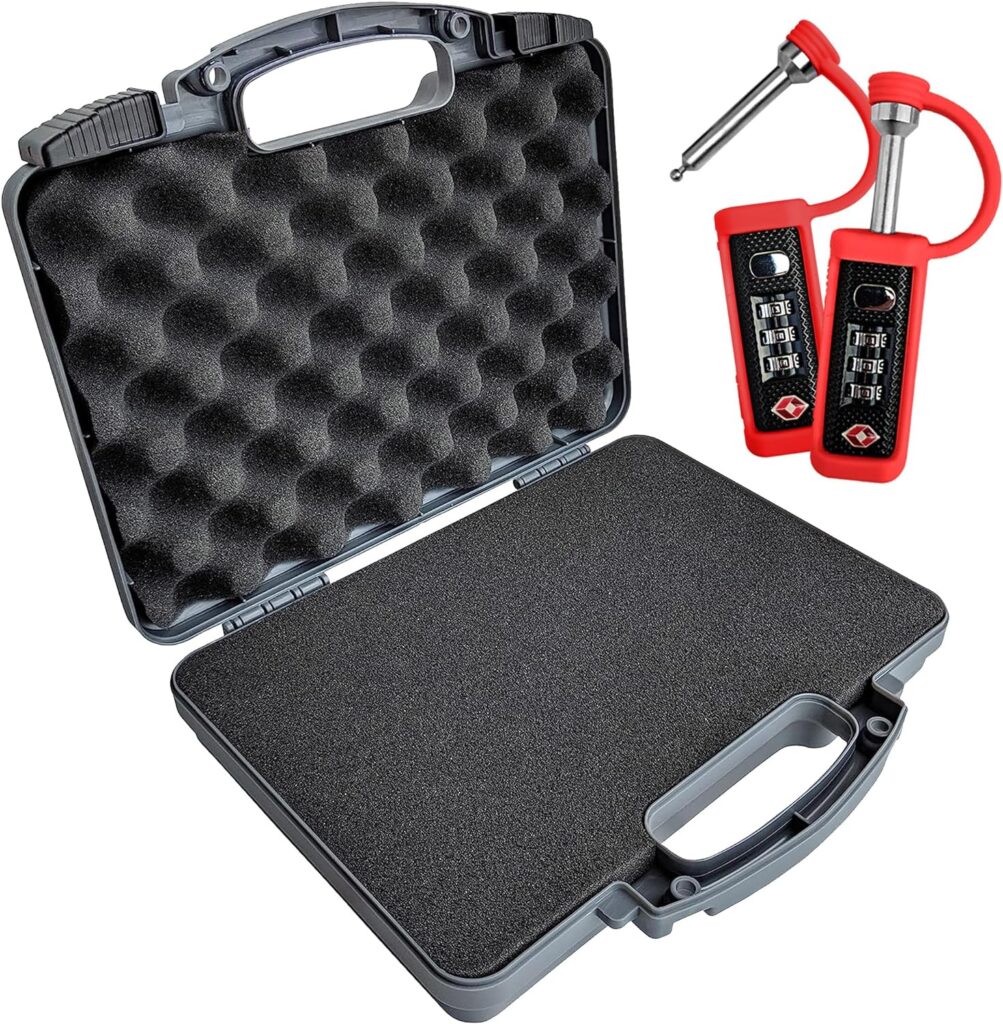 9mm TSA Approved Hard Lockable Gun Case for Pistol Revolver and Handgun | 12.3” inches x 10.5” Airline Compliant Locking  TSA Approved Protective Rubber Sleeve  Cut-Resistant MonoShaft Tactical Gun