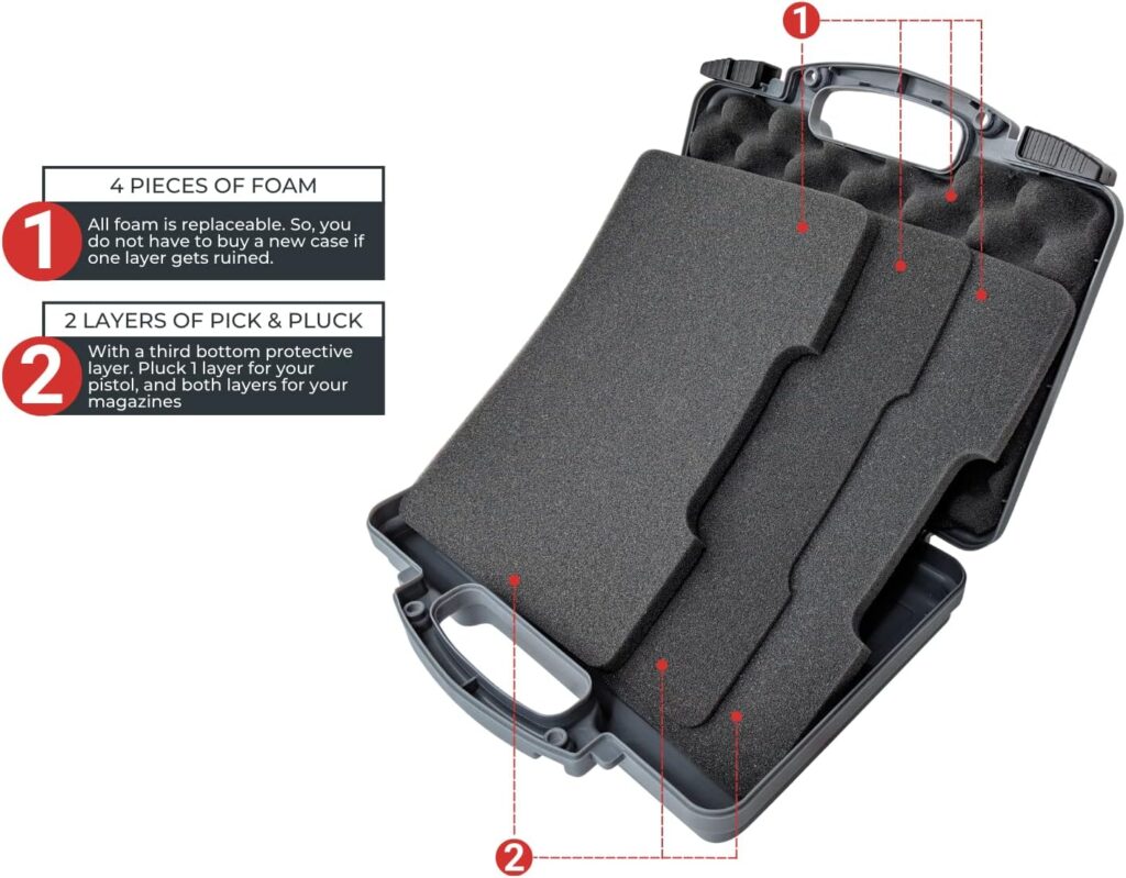 9mm TSA Approved Hard Lockable Gun Case for Pistol Revolver and Handgun | 12.3” inches x 10.5” Airline Compliant Locking  TSA Approved Protective Rubber Sleeve  Cut-Resistant MonoShaft Tactical Gun