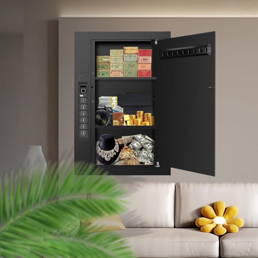 Biometric Wall Safe, Hidden Fingerprint Security Wall Safe, In Wall Safe Between Studs, Upgraded Biometric/Keypad/Key Access, Secure Handgun, Documents, Jewelry, Valuables