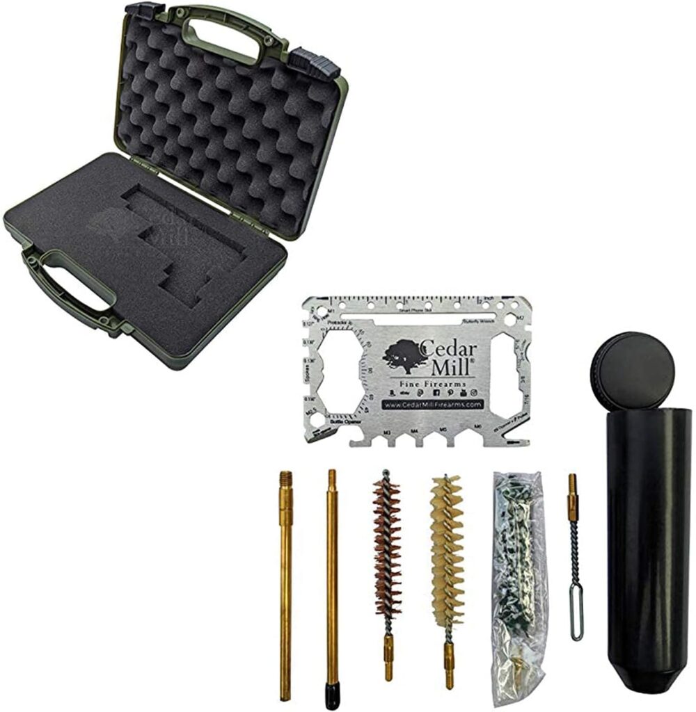 Cedar Mill Fine Firearms Protection Pack | TSA Approved Hard Gun Pistol Case- Jungle OPS Green Pistol Cleaning Kit with Free Super-X Tool Cedar Mill Fine Firearms Protection Pack | TSA Approved Hard Gun Pistol Case- Jungle OPS Green Pistol Cleaning Kit with Free Super-X Tool