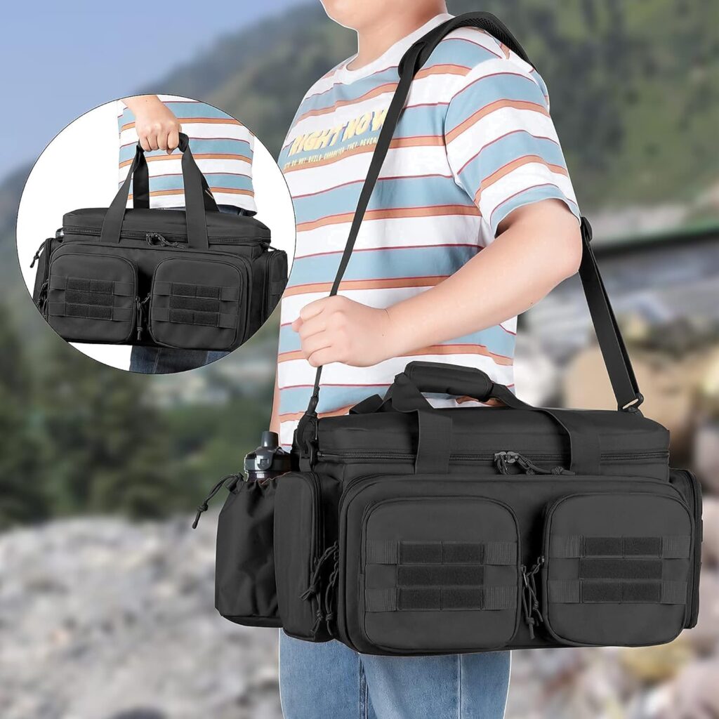 DSLEAF Tactical Gun Range Bag with Pistol Magazine Storage Bag for 5 Handguns and 22 Magazines, Black