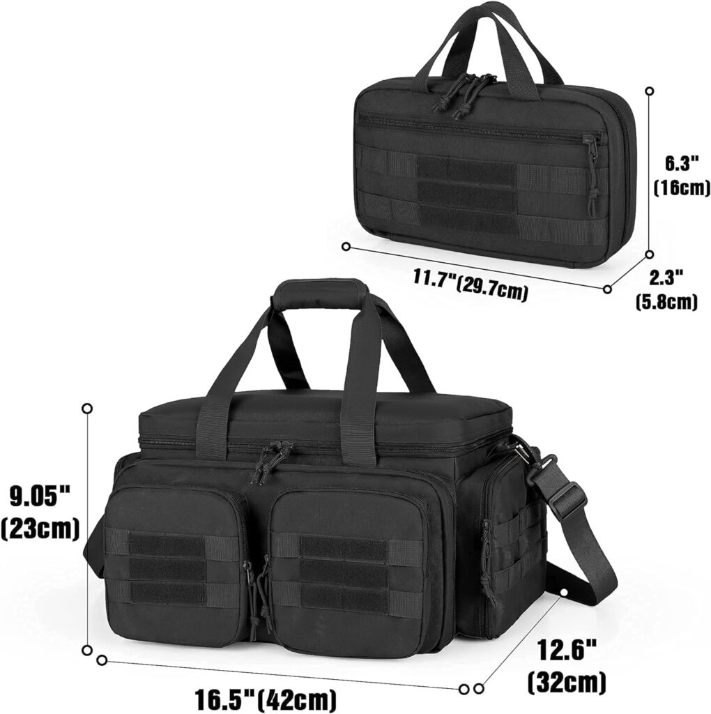 DSLEAF Tactical Gun Range Bag with Pistol Magazine Storage Bag for 5 Handguns and 22 Magazines, Black