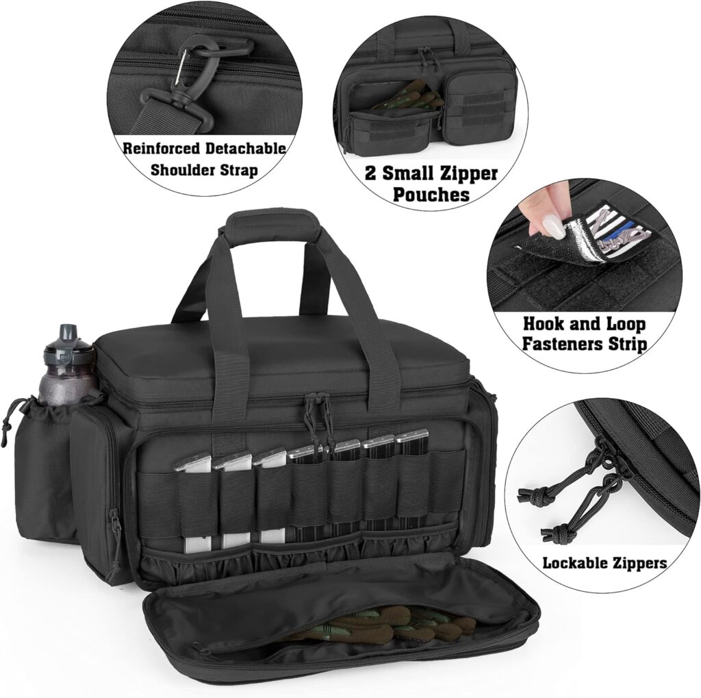 DSLEAF Tactical Pistol Range Bag and 2-Pack Pistol Case for 7 Handguns, Shooting Gun Range Duffle Bag with 9X Magazine Slots for Hunting and Range Outdoor Activities
