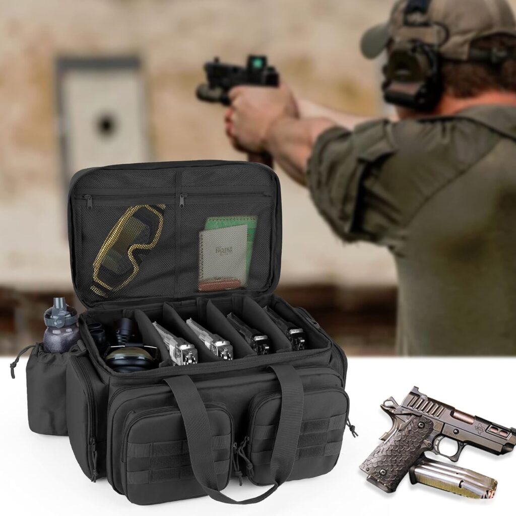 DSLEAF Tactical Pistol Range Bag and 2-Pack Pistol Case for 7 Handguns, Shooting Gun Range Duffle Bag with 9X Magazine Slots for Hunting and Range Outdoor Activities