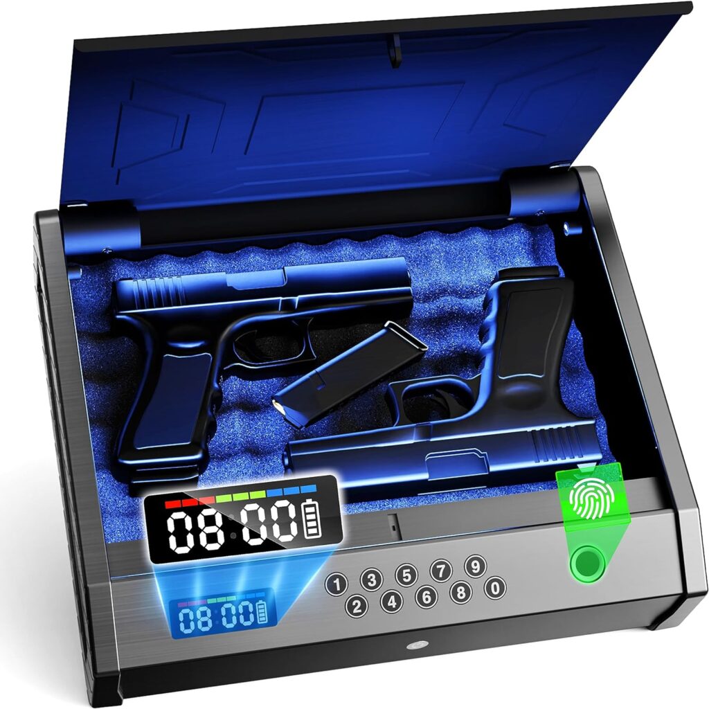 Gun Safe, Biometric Pistol Safe with LCD Display of Time Battery, Handgun Safe Fingerprint Quick Access Portable Gun Safes for Bedside Nightstand Car Gun Safe, Biometric Pistol Safe with LCD Display of Time Battery, Handgun Safe Fingerprint Quick Access Portable Gun Safes for Bedside Nightstand Car