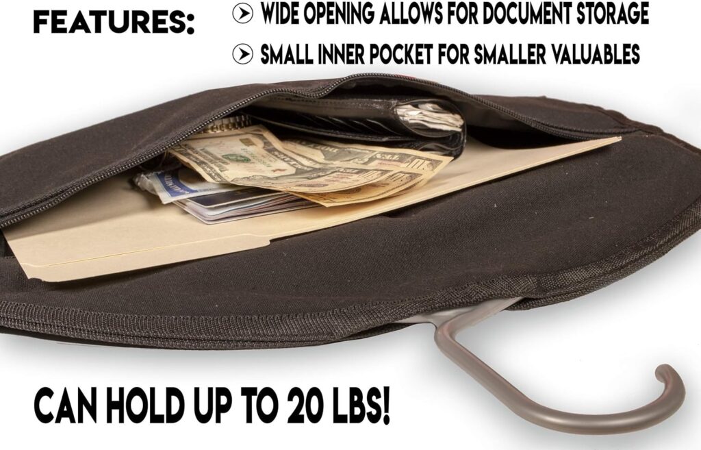 Hanger Diversion Safe by Stash-it, Hidden Pocket Safe, Fits Under Hanging Clothes with Pocket to Hide Valuables for Home or Travel