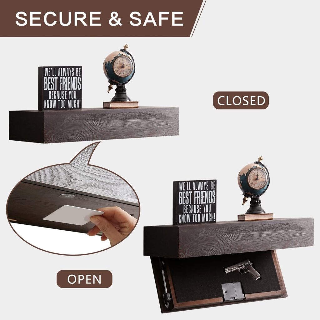Husband Gift-Rustic Floating Shelf with Hidden Compartment for Gun Storage, Wall Shelves for Living Room Décor, Wooden Concealment Shelf, RFID Lock, Espresso Husband Gift-Rustic Floating Shelf with Hidden Compartment for Gun Storage, Wall Shelves for Living Room Décor, Wooden Concealment Shelf, RFID Lock, Espresso