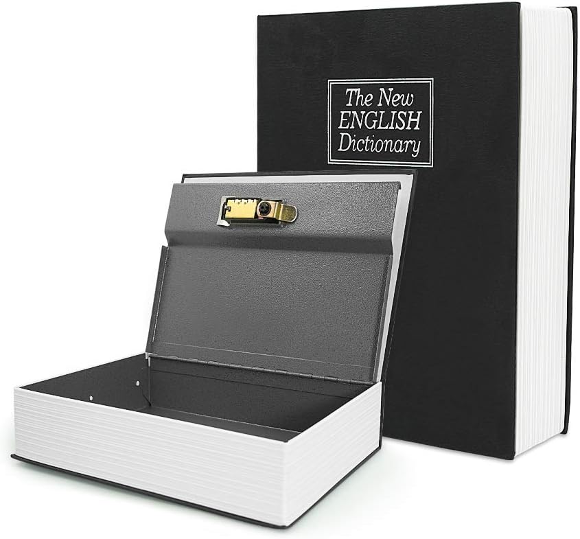 Luwint X-Large Diversion Book Safe Box with Combination Lock, 10.5’’ x 7.8’’ x 2.6’’ Fake Dictionary Metal Hide Stash Container for Storing Money, Jewelry, Gun and Passport (Black) Luwint X-Large Diversion Book Safe Box with Combination Lock, 10.5’’ x 7.8’’ x 2.6’’ Fake Dictionary Metal Hide Stash Container for Storing Money, Jewelry, Gun and Passport (Black)