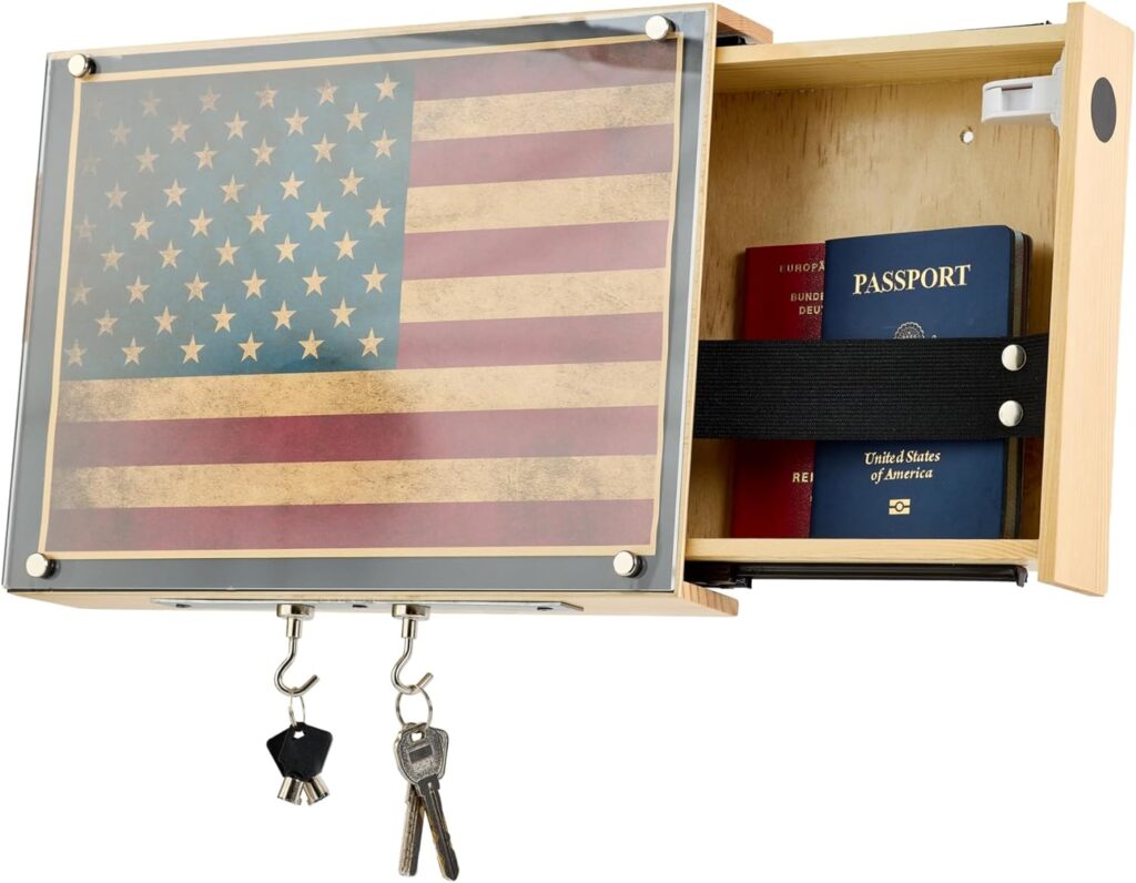 Pistols Wall Cabinet with Magnetic Lock, Wall Shelf Gun Safe, Handmade Wooden Box Storage (Wood Cover)