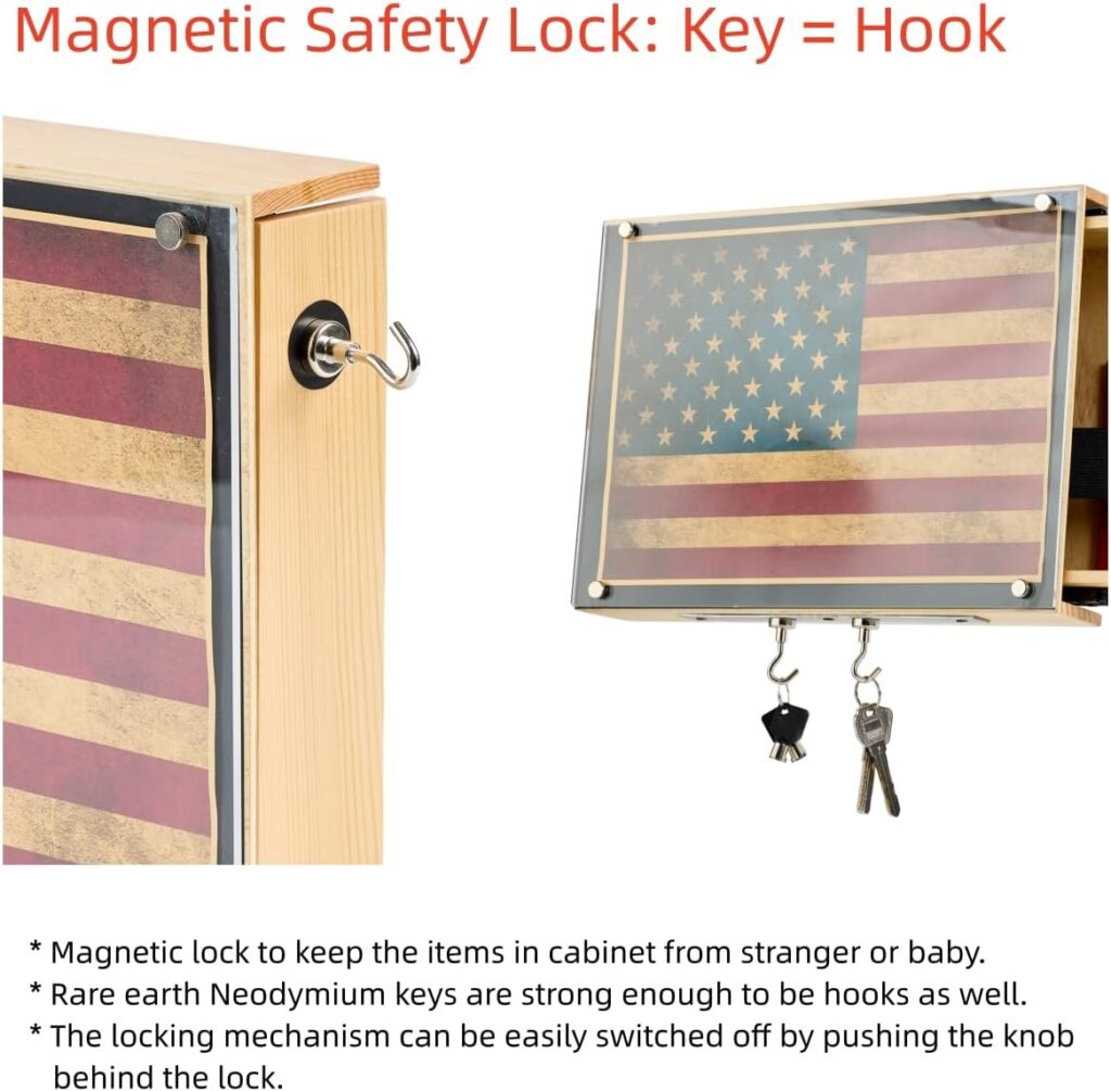 Pistols Wall Cabinet with Magnetic Lock, Wall Shelf Gun Safe, Handmade Wooden Box Storage (Wood Cover)