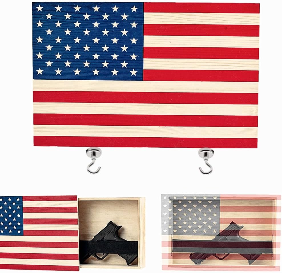 Pistols Wall Cabinet with Magnetic Lock, Wall Shelf Gun Safe, Handmade Wooden Box Storage (Wood Cover)